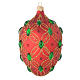 Bola de Navidad oval de vidrio soplado rojo y piedras verdes 130 mm s1