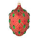 Oval bauble in red blown glass with green stones 130mm s1
