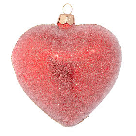 Heart Shaped Christmas bauble in red blown glass with red stones 100mm