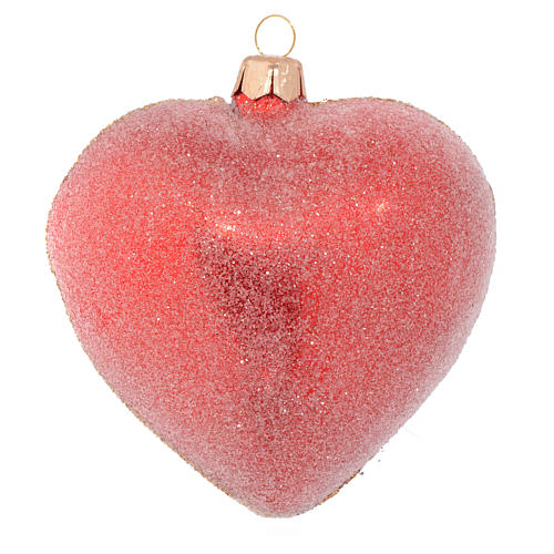 Bola de Navidad corazón vidrio soplado rojo y piedras verdes 100 mm 2