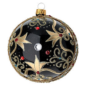 Bauble in black and gold blown glass with red stones 100mm