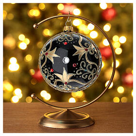 Boule Noël noire et or pierres rouges 100 mm