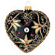 Heart Shaped bauble in black and gold blown glass with red stones 100mm s1