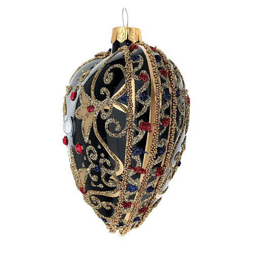 Cuore Natale nero e oro pietre rosse 100 mm 3