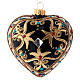 Heart Shaped bauble in black and gold blown glass with red stones 100mm s1