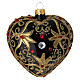 Heart Shaped bauble in black and gold blown glass with red stones 100mm s1