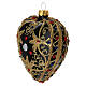 Heart Shaped bauble in black and gold blown glass with red stones 100mm s2