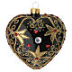 Heart Shaped bauble in black and gold blown glass with red stones 100mm s3