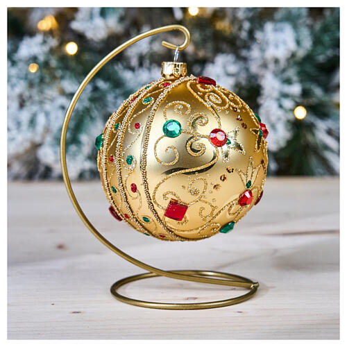 Bauble in gold blown glass with stones 100mm 2