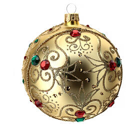 Bola de Navidad de vidrio soplado oro y piedras 100 mm