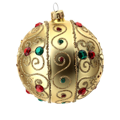 Bola de Navidad de vidrio soplado oro y piedras 100 mm 5