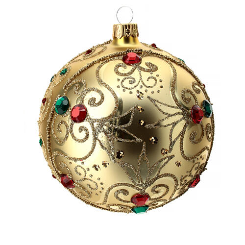 Bola de Natal vidro soprado ouro e pedras 100 mm 1