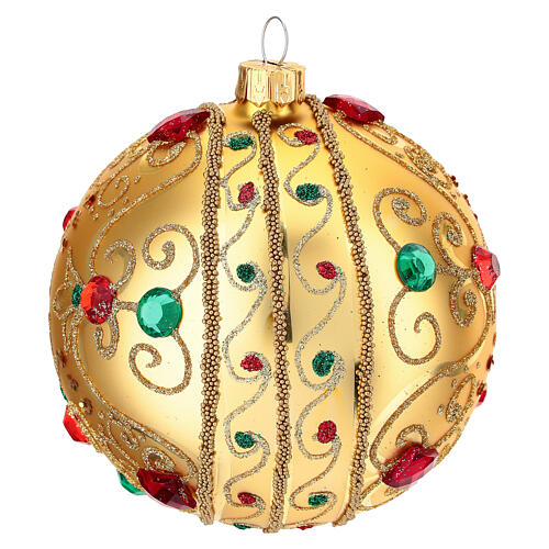 Bauble in gold blown glass with stones 100mm 3