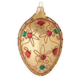 Oval bauble in gold blown glass with stones 130mm
