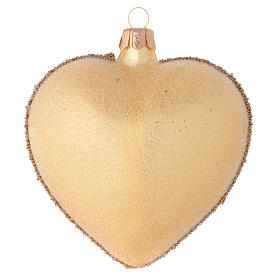 Heart Shaped bauble in gold blown glass with stones 100mm