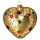 Heart Shaped bauble in gold blown glass with stones 100mm s1