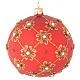 Weihnachtskugel aus mundgeblasenem Glas Grundton Rot mit goldenen Verzierungen und Perlen 100 mm s1