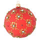 Weihnachtskugel aus mundgeblasenem Glas Grundton Rot mit goldenen Verzierungen und Perlen 100 mm s2