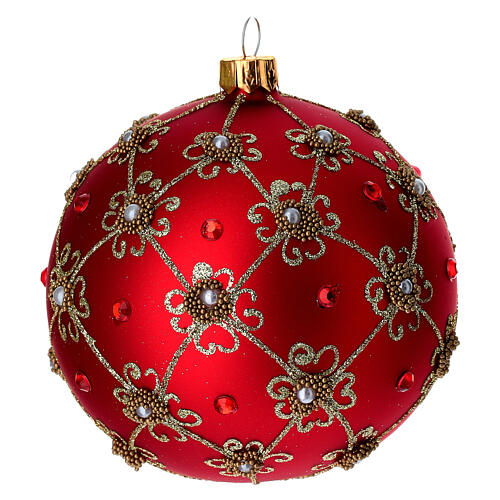 Bola vidro soprado contas vermelho e ouro 100 mm 3