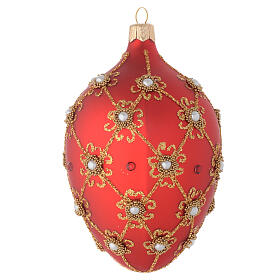 Bola de Natal ovo vidro soprado vermelho e ouro 130 mm