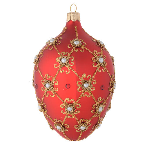 Bola de Natal ovo vidro soprado vermelho e ouro 130 mm 2