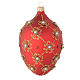 Oval bauble in red blown glass with pearls and gold decorations 130mm s1