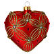 Heart Shaped bauble in red blown glass with pearls and gold decorations 100mm s1