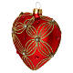 Heart Shaped bauble in red blown glass with pearls and gold decorations 100mm s2