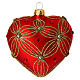 Heart Shaped bauble in red blown glass with pearls and gold decorations 100mm s3