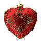 Heart Shaped bauble in red blown glass with pearls and gold decorations 100mm s1