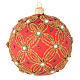 Weihnachtskugel aus mundgeblasenem Glas Grundton Rot mit goldenen Verzierungen und Perlen 100 mm s2