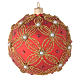 Weihnachtskugel aus mundgeblasenem Glas Grundton Rot mit goldenen Verzierungen und Perlen 100 mm s4