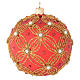 Bola de Navidad de vidrio soplado rojo con perlas y decoraciones oro 100 mm s1