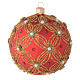 Bola de Navidad de vidrio soplado rojo con perlas y decoraciones oro 100 mm s3