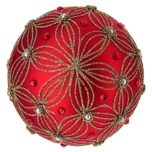 Pallina vetro soffiato rosso perle e oro 100 mm 4