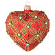 Weihnachtskugel aus mundgeblasenem Glas in Herzform Grundton Rot mit goldenen Verzierungen und Perlen s1