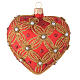 Weihnachtskugel aus mundgeblasenem Glas in Herzform Grundton Rot mit goldenen Verzierungen und Perlen s2