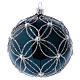 Bauble in blue blown glass with pearls and silver decorations 100mm s2