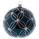 Bauble in blue blown glass with pearls and silver decorations 100mm s1