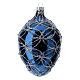 Oval bauble in blue blown glass with pearls and silver decorations 100mm s1