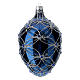 Oval bauble in blue blown glass with pearls and silver decorations 100mm s2