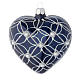 Heart Shaped bauble in blue blown glass with pearls and silver decorations 100mm s1