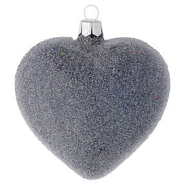 Heart Shaped bauble in blue blown glass with pearls and silver decorations 100mm