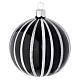 Bauble in black blown glass with silver stripes 80mm s1