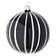 Bauble in black blown glass with silver stripes 100mm s1
