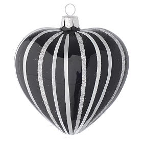 Coeur en verre noir rayures argent 100 mm