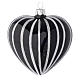 Heart Shaped Bauble in black blown glass with silver stripes 100mm s1