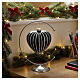 Heart Shaped Bauble in black blown glass with silver stripes 100mm s2