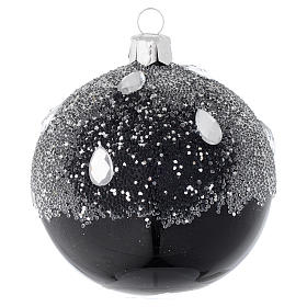 Black Christmas ornament blown glass with glitter 80mm