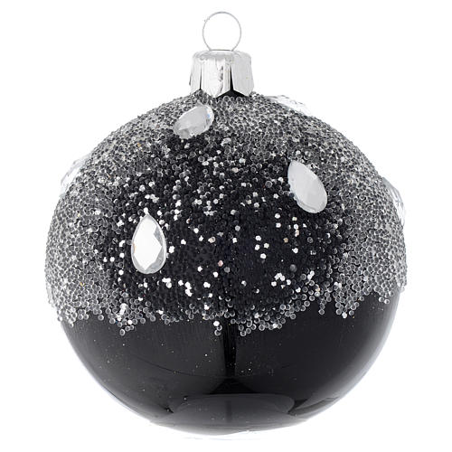 Black Christmas ornament blown glass with glitter 80mm 1